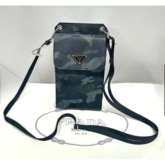 Prada Saffiano Leather Clutch Wristlet Phone Case with Lanyard Camouflage Print - Picture 2 of 15